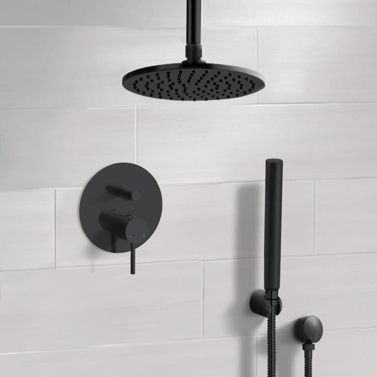 Remer SFH78 Matte Black Shower System With 8 Inch Rain Ceiling Shower Head and Hand Shower